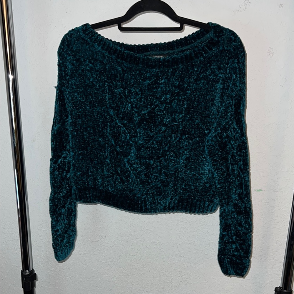 Forever 21 Blue Crew Neck Cropped Sweater